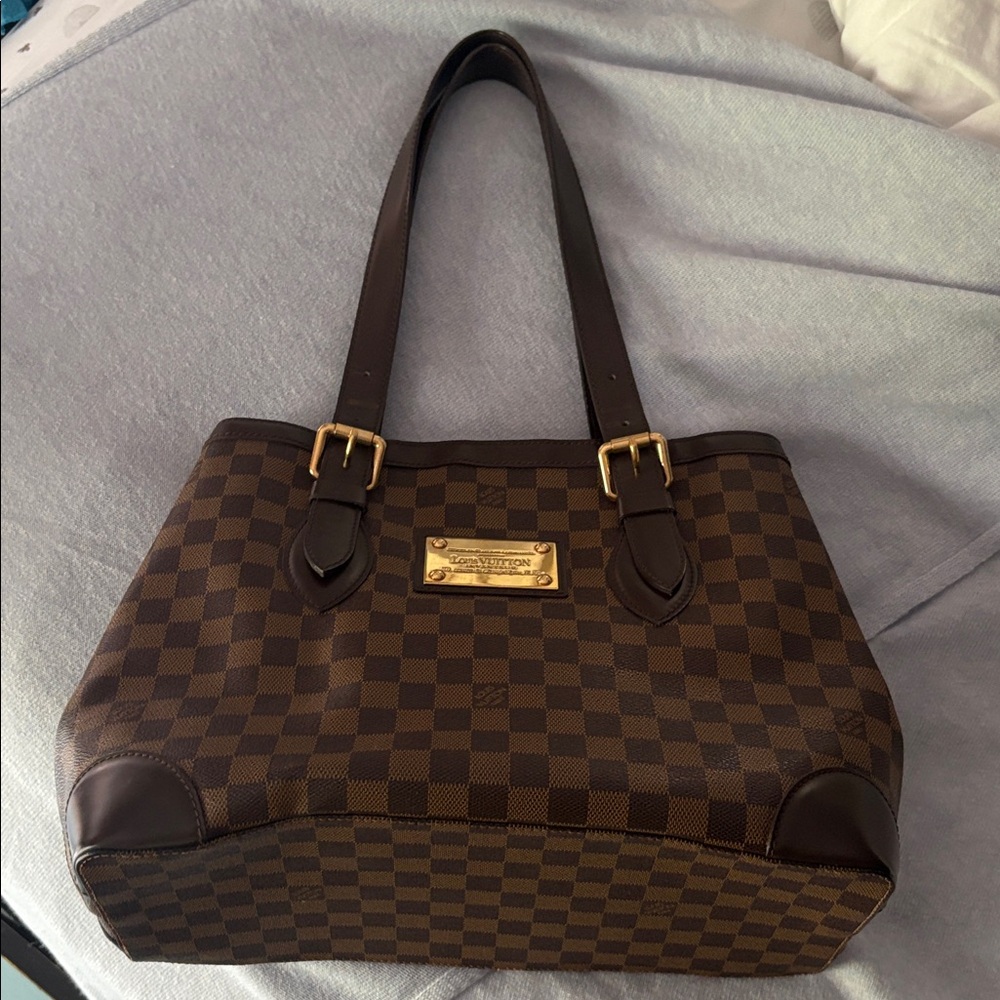 Louis Vuitton Vintage Brown Damier Ebene Canvas Shoulder Bag with Gold Hardware